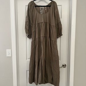 Free People Syd Poplin Midi Dress in Army Green
